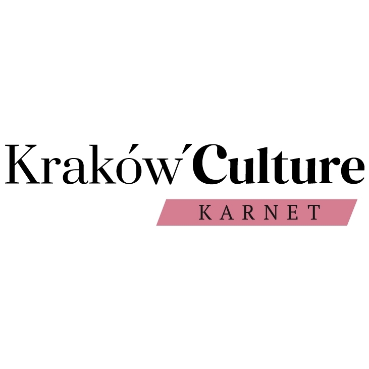 Logotyp - Białe tło, Czarny napis Kraków Culture, w drugiej linii na różowym tle czarny napis Karnet.