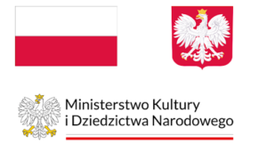 Logotypy na banerze do projektu. Flaga Polski, godło Polskie, logotyp Ministerstwa Kultury i Dziedzictwa Narodowego